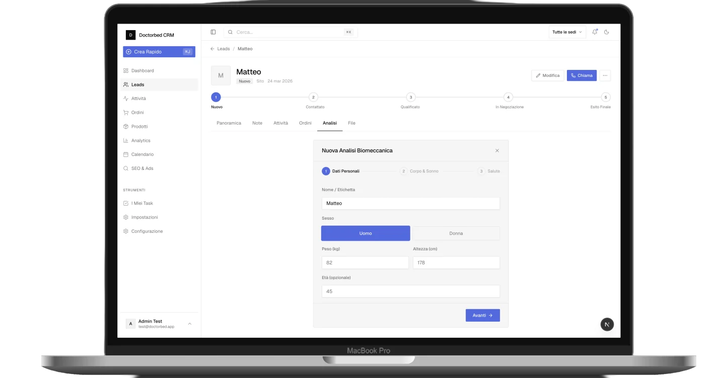 DoctorBed configuratore biomeccanico su laptop